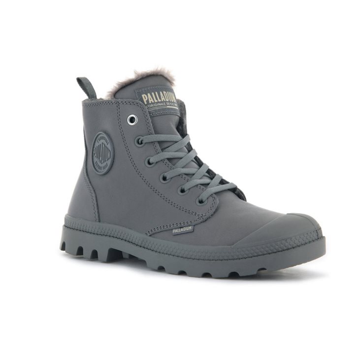 Palladium Pampa Hi Zip Leather S Women's Boots Grey | UK Z098-RQN